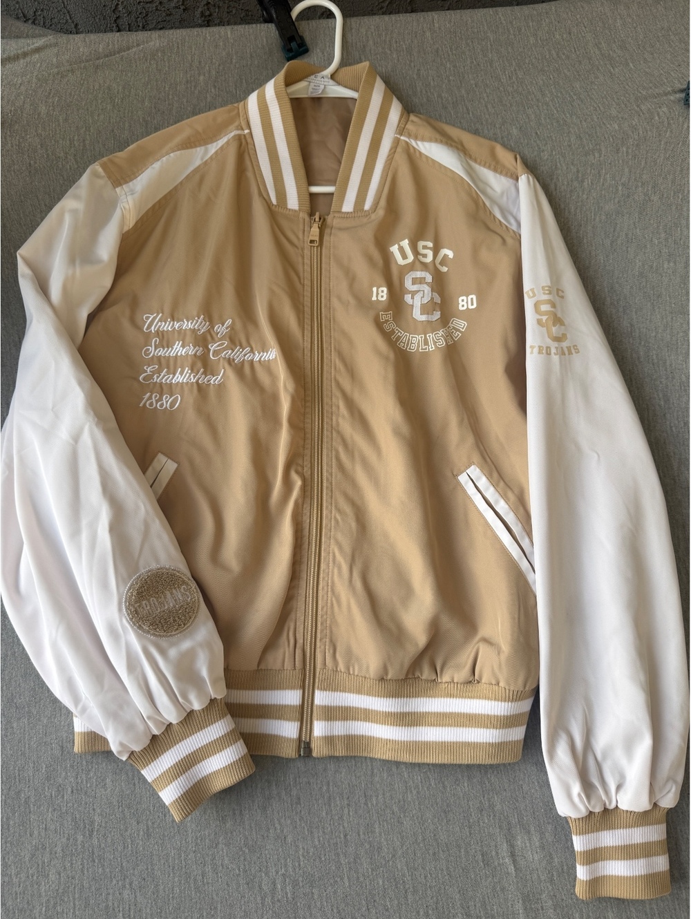 University of Southern California bomber Jacket Beige and White Medium